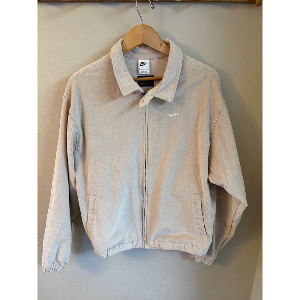 Nike Mens Corduroy Harrington Jacket Tan Beige Full Zip Swoosh Logo Small